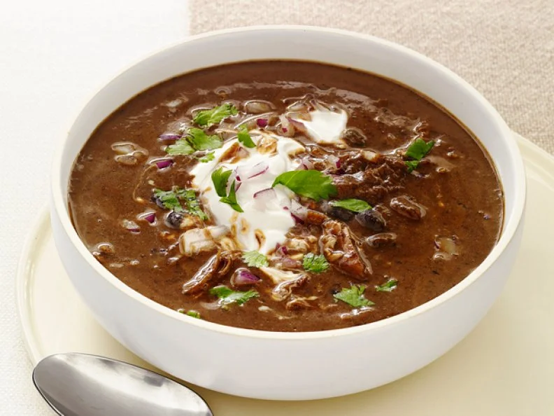 Black Bean Soup in White Bowl