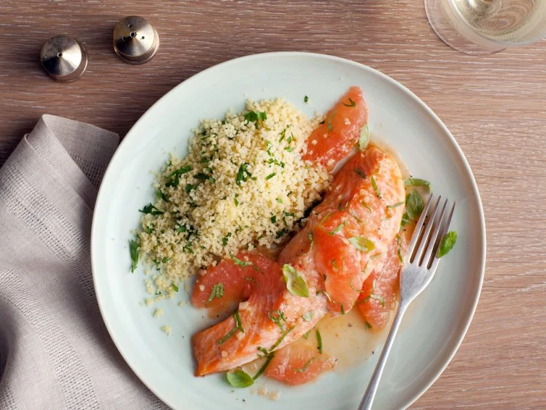 Roasted Salmon with Shallot Grapefruit Sauce; Ellie Krieger
