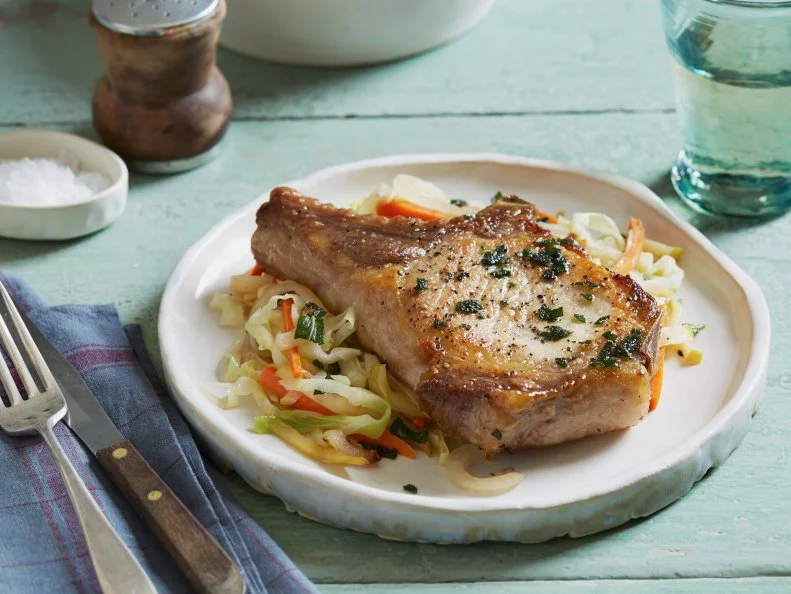 Cooking Channel 
Ellie Krieger 
Sage Rubbed Pork Chops Apple Slaw
Dinner in 30 Minutes or Less