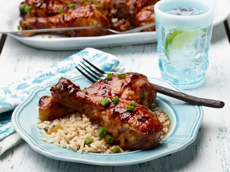 Food Network Kitchen’s Chicken Adobo for Summer Slow Cooker/Zucchini Fries/Picnic Brick-Pressed Sandwiches, as seen on Food Network.
