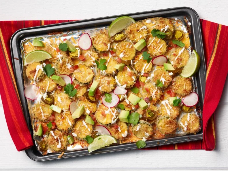 Food Network Kitchen’s Zucchini Fried Nachos for Summer Slow Cooker/Zucchini Fries/Picnic Brick-Pressed Sandwiches, as seen on Food Network.