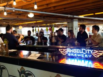 Detail of Angel City Brewery, as seen on Food Network's Burgers, Brew & 'Que, Season 3.