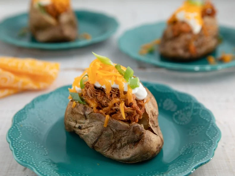 Close-up of BBQ Chicken Baked Potatoes