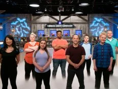 Group Portrait of Karl Fong, Sheldon Taylor Timothy, Peter Tidwell, Julie Montgomery, Jessica Eddy, Brittany Lombardi, Jocelyn Jung and Jessica Brockway, as seen on Halloween Baking Championship, Season 5.