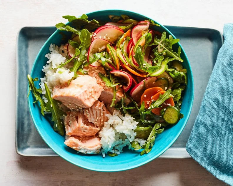 Food Network Kitchen’s 20-Minute Instant Pot Salmon and Rice Bowl.