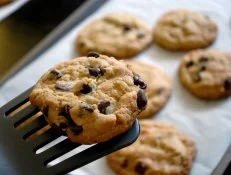 homemade chocolate chip cookies fresh from the oven.