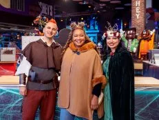 Judge Ralph Attanasia, host Sunny Anderson, and judge Maneet Chauhan, as seen on Chocolate Meltdown at Hershey Park, Season 1.