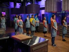 Contestants Steven Sechoka, Paul Allicock, Megan Baker, Anirudh Mamtora, Ashley Wong, Wes Dills, Adina Schaefer, Sherelle Morrison, Nicole Proske, Guillermo Salinas, as seen on Halloween Baking Championship, Season 7.