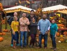 Contestants William Wilson, Kristina Patenaude, Ryan Anderson, Titus Arensberg, Chrissy Scarpati, Liza Slaughter-Barker and Lenny Calvin as seen on Outrageous Pumpkins, Season 2.