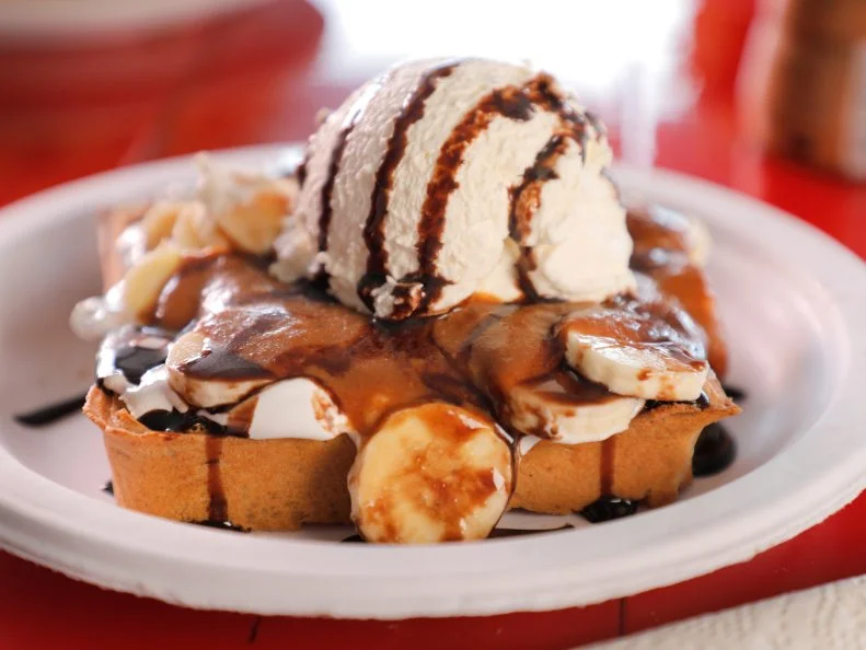 Heaven Waffle as served at Waflles and Whatnot in Anchorage, AK, as seen on Diners, Drive-ins and Dives, season 35.