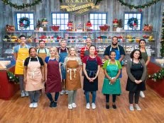 Contestants Aaron Davis, Harshal Naik, Bill Makin, Dru Tevis, Antoine Hopkins, Sumera Syed, Christine Herelle-Lewis, RaChelle Hubsmith, Kristen Weidlein, Jessica Wang Zakiya Newton, Aishia Martinez, portrait, as seen on Holiday Baking Championship, Season 9.