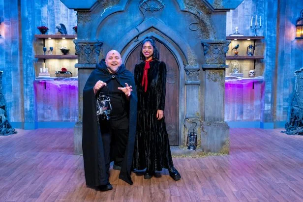 Hosts Duff Goldman and Samantha Seneviratne, portrait, as seen on Kids Baking Championship Halloween, Special.
