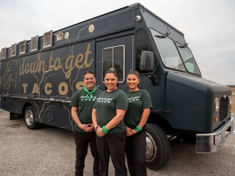 DTG TACOS team members, Karina Wollangk, Kiana Wollangk and OZ (Osvaldo) Gudino, as seen on The Great Food Truck Race, Season 17.