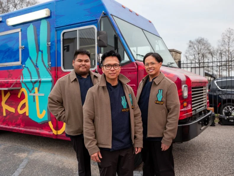 KALYE’S team members, Rob Mallari, Barry Jacinto and Mark (Bessie) Besanna, as seen on The Great Food Truck Race, Season 17.