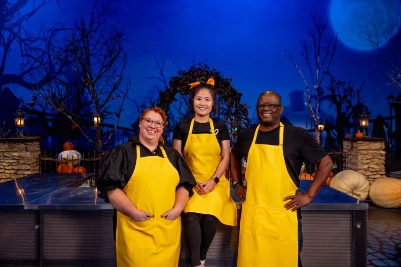 Reva Alexander- Hawk, Lincoln Bias and Daphne Ho of Bone Battalion as seen on round 1, “”As the Monster Turns” challenge on Halloween Wars, Season 14.