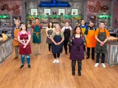 Contestants Thierry Aujard, Megan Aucone, Aaron Davis, Lillian Chng, Carly Robertson, Samantha Santiago Torres, Hollie Rivera, Joel Gonzalez, Manny Martinez and JL Hinojosa, portrait, as seen on Halloween Baking Championship, Season 10.