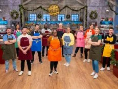 Contestants Steven Levitt, Delna Patel Jonathan Cedrone, Rafi Dekrmnjian, Andre Ward, Courtney Reed, Rolf Runkel, Karen Belton, Jer Barrios, Natasha Aschoff, Megan Knudsvig and Julian Coronado, portrait, as seen on Holiday Baking Championship, Season 11.