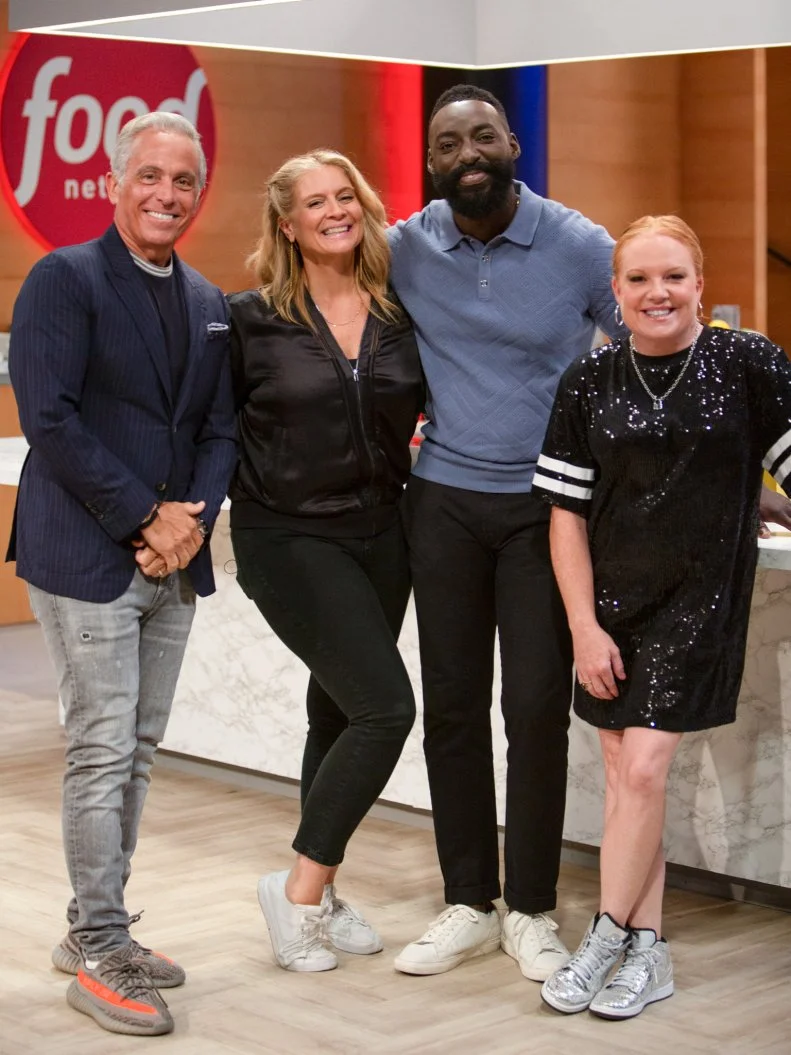 Chef Geoffrey Zakarian, Amanda Freitag, host Eric Adjepong, Tiffani Faison (L to R), as seen on the Food Network's Wildcard Kitchen.