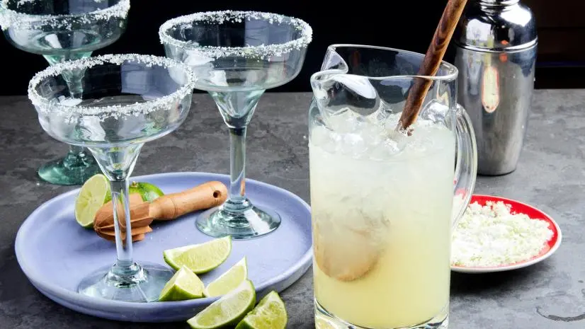 Photo showing the large pitcher of margs over ice for the Margarita  recipe, as seen on Food Network.