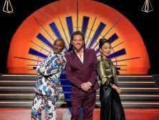 Host Scott Conant, Judges Marcus Samuelsson and Judy Joo, portrait, as seen on House of Knives, Season 1.