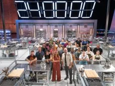 Hosts Michael Symon and Esther Choi with chef contestants Stephanie Izard, Marc Murphy, Nini Ngyuen, Laurence Louie, Ashleigh Shanti, Lawrence “Lt” Smith Iii, Damaris Phillips, Ilan Hall, Kelsey Murphy, Gabriele Bertaccini, Bryan Voltaggio, Leslie Daniel, Michele Ragussis, Star Maye, Elia Aboumrad, Jonathon Sawyer, Sam Cruz, Kevin Lee, Dara Yu, Brittanny Anderson, Arturo Leighton, Zurisadai “Zuri” Resendiz, Kathleen O’Brien-Price, Richie Farina, as seen on 24 in 24: Last Chef Standing, Season 2.