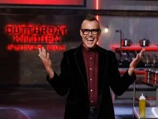 Host Brian Malarkey poses, as seen on Cutthroat Kitchen: Knives Out, Season 1.