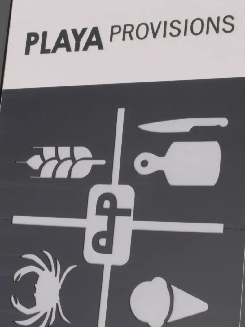 The exterior sign of Playa Provisions in Playa Del Ray, California home of the waffle taco, as seen on Food Network's Guilty Pleasures, Season 2.