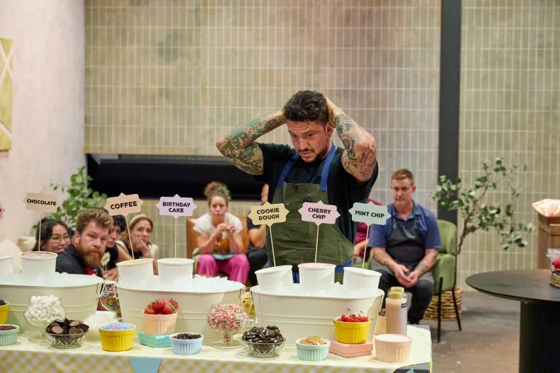 Contestant Gabriele Bertaccini choosing his ice cream flavor for the next challenge, as seen on 24 in 24: Last Chef Standing, Season 2.