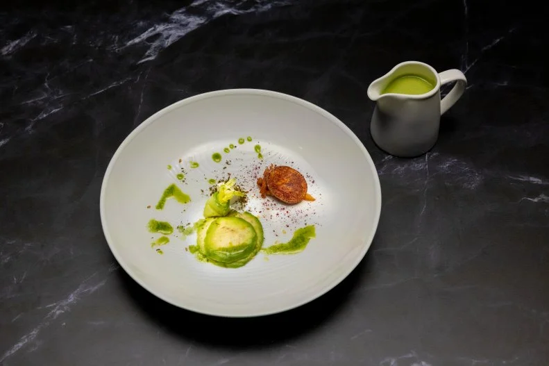Israeli Vichyssoise With Potato, Avocado, Cucumber & Leek Za’Atar Oil