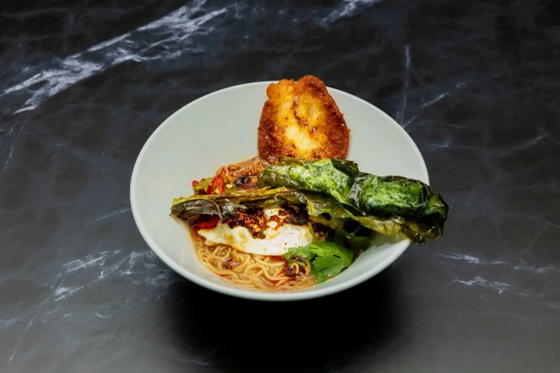 Southern-Inspired Ramen With Ham, Collards and Water Bread