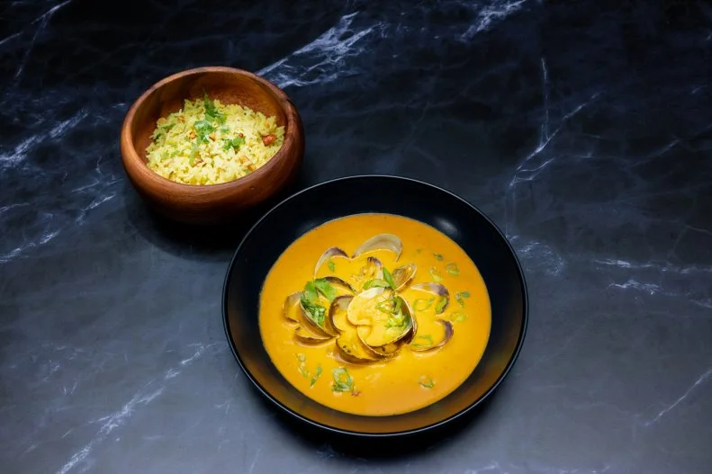 Goan Curry With Steamers and Spiced Basmati Rice
