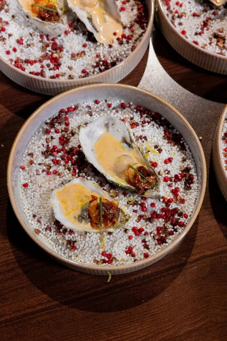 Bacon & Oysters With Oyster Stew, Bacon Jam and Cracker