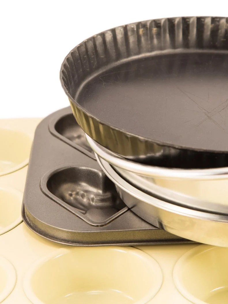 Metal pots close up isolated