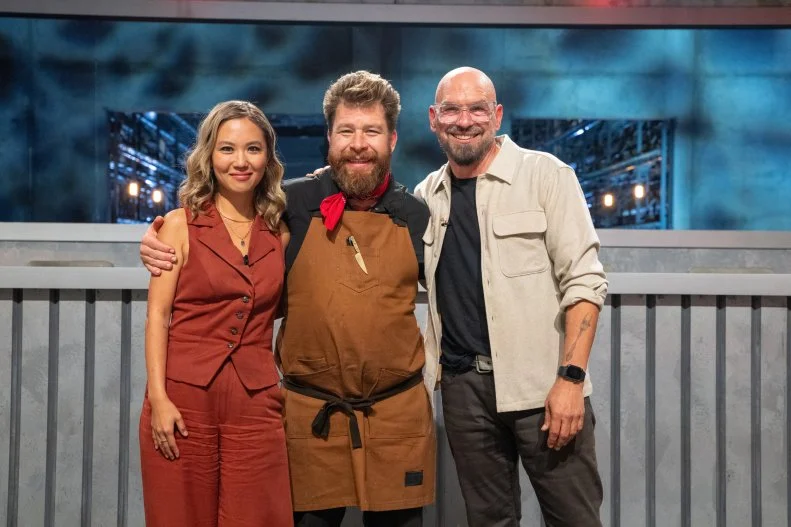 Host Michael Symon, Winner Chef Jonathon Sawyer and Host Esther Choi, as seen on 24 in 24: Last Chef Standing, Season 2.
