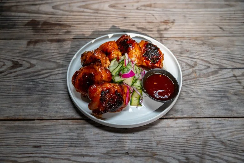 Chicken With Fresno Chili BBQ Sauce and Dill Pickle