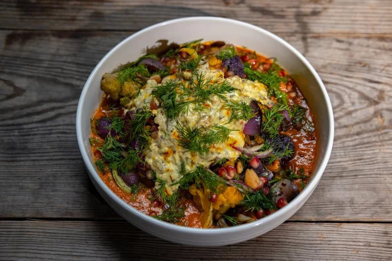 Smoked Cauliflower With Ginger Curry and Baba Ghanoush