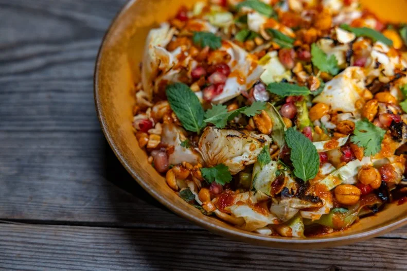 Grilled Cabbage Salad With Fried Chaat Masala Peanuts