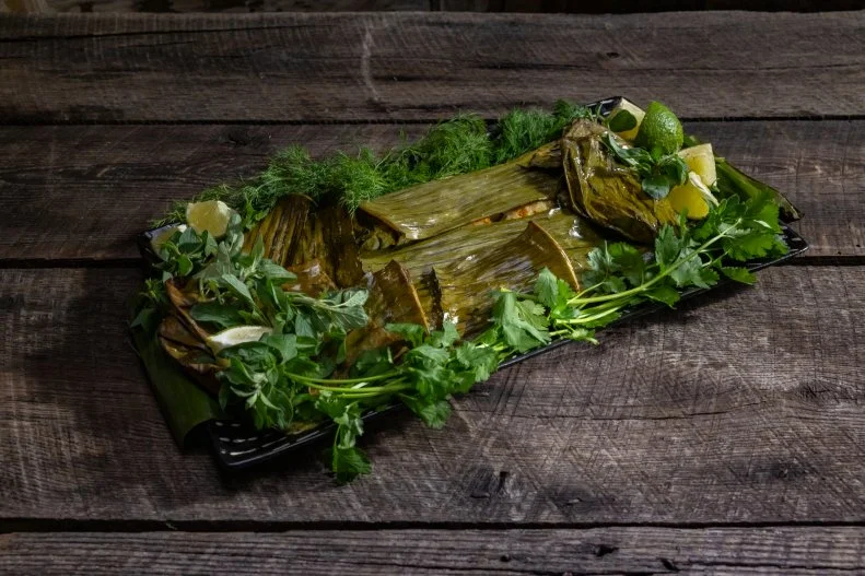 Patra Ni Machhi Smoked Halibut in Banana Leaf