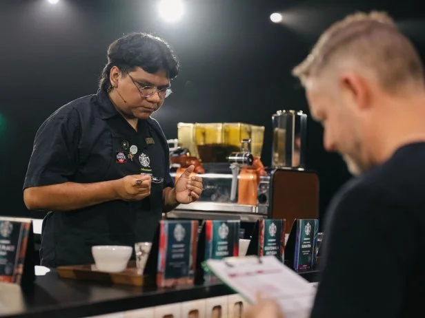 Starbucks partners participate in the Global Barista Championship during Leadership Experience 2025 on June 9, 2025. The company is bringing 14,000 leaders to Las Vegas for the leadership experience and the Barista Championship. (Photo by Joshua Trujillo,