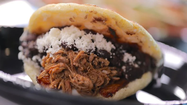 The Pabellón Arepa as served at Arempa's Venezuelan Cuisine in Salt Lake City, Utah, as seen on Food Network's Diners, Drive-Ins and Dives: episode DV3414H.