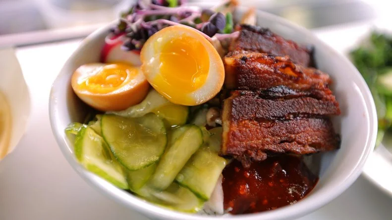 Bibimbap with Pork Belly as Served at Sol Ave Kitchen in Moorehead, Minnesota as seen on Food Network's Diners, Drive-Ins and Dives episode DV3308H.