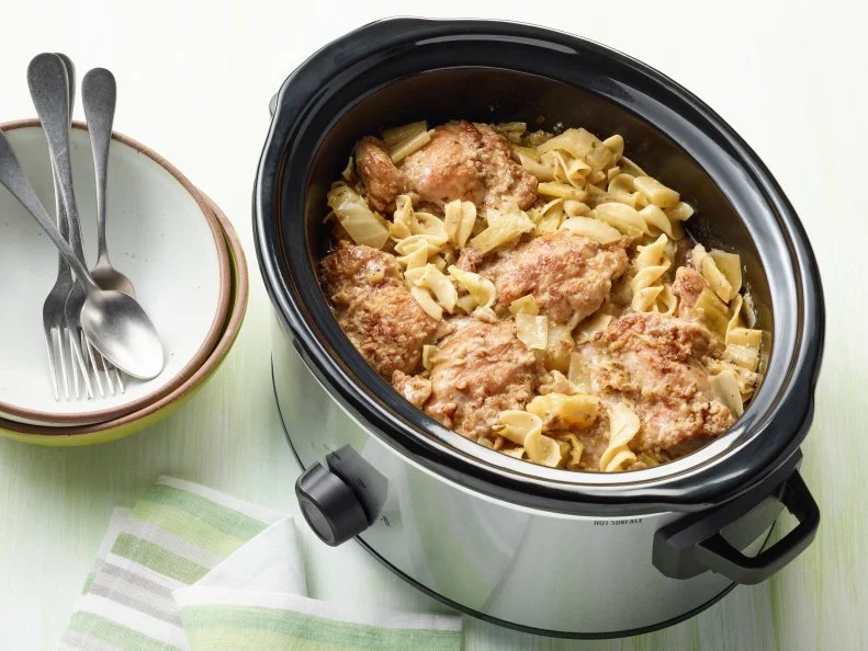Food Network Kitchen’s Slow-Cooker Cider Chicken and Apples, as seen on Food Network.