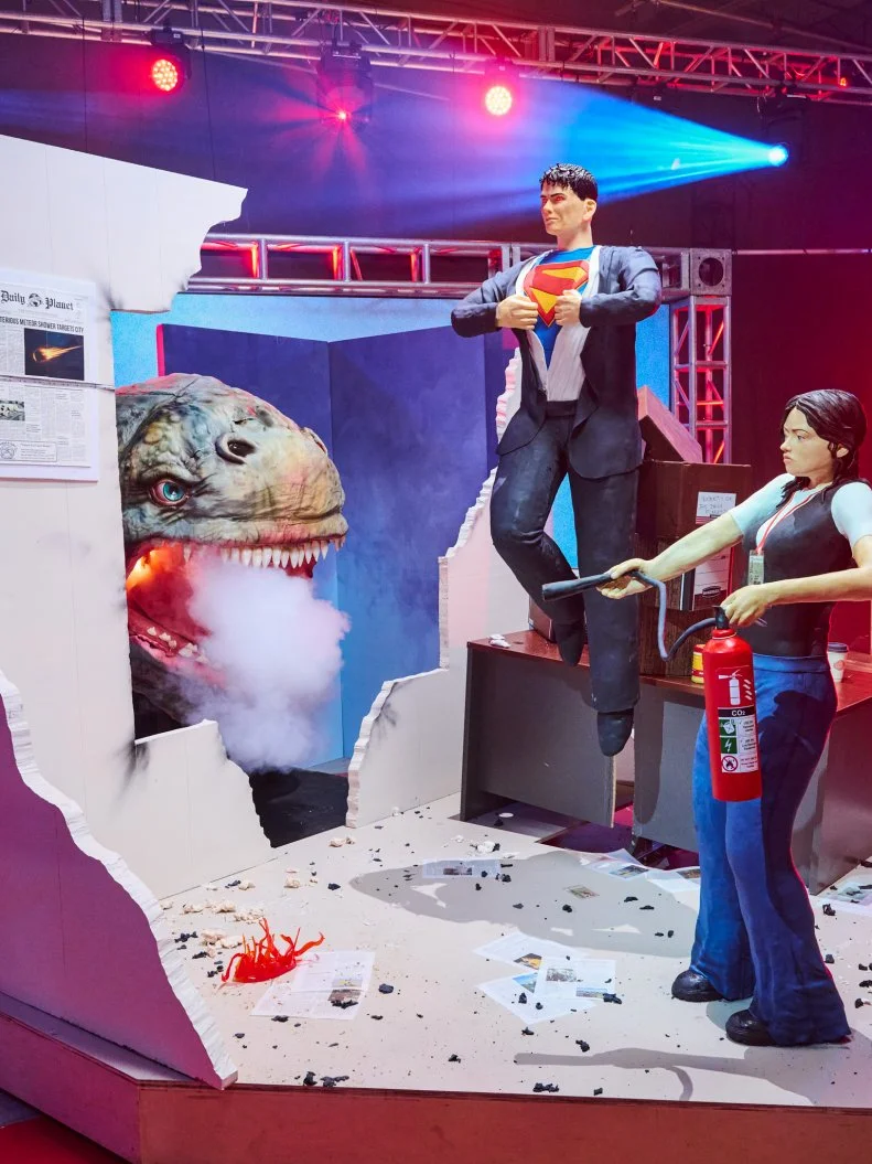 Team Superman Elizabeth Rowe, Avalon Yarnes, and Corrina Maguire's final cake displayed as seen on Supercakes, Season 1.