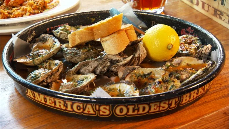 Chargrilled Oysters from 55 South Restaurant in Franklin, Tennessee, as seen on Food Network's Diners, Drive-Ins, and Dives.